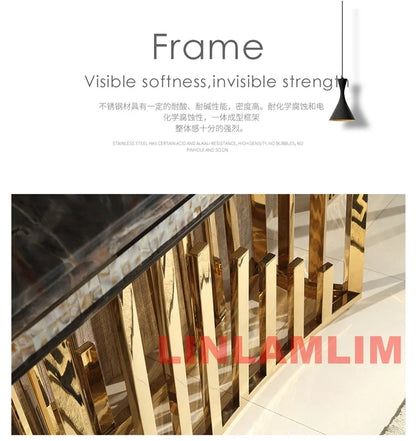 MINGDIBAO Dining Side Table with Sticking Seashells, Natural Marble Stainless Gold End Table, Handmade Coastal Style Furniture