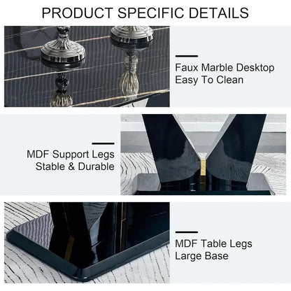 Marble Dining Table Set,Modern Dinings TablewithMDF Base Dinings Room Table and 4 Upholstered Metal Leg Chairs,Dining Room Sets