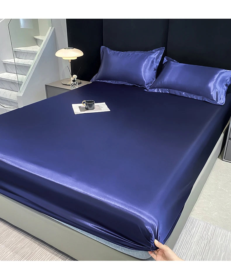 Rayon Satin Waterproof Fitted Sheet Silky Solid Color Bed Sheet Elastic Band Sheets Smooth Bedsheet Mattress Cover
