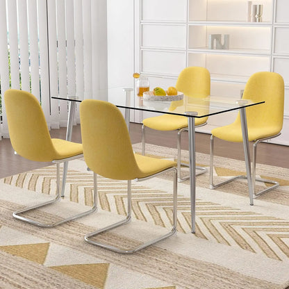Glass Dining Table Set for 4,5 Piece Dining Table and Chairs Set，Modern Kitchen Dining Room Table with 4 Black PU Leather