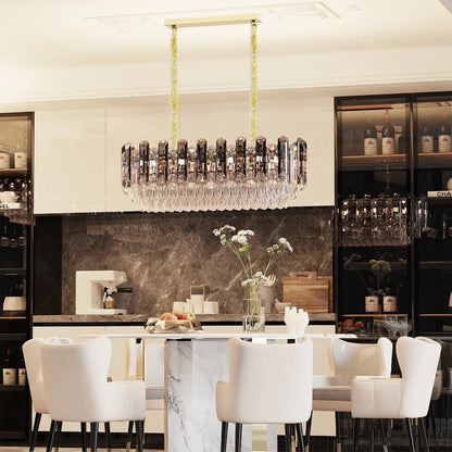 Vrygle Modern Crystal Chandeliers ,6-Light Crystal Rectangle Chandeliers, Dining Room Light Mount for Living Room Kitchen，room