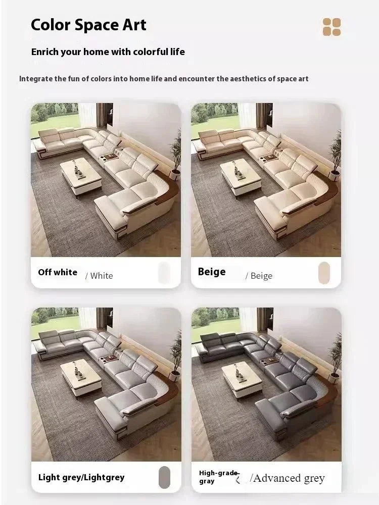 MINGDIBAO Premium Italian Genuine Leather Sofa Set for Living Room with Adjustable Headrests, Bluetooth Speaker, Wireless Charge