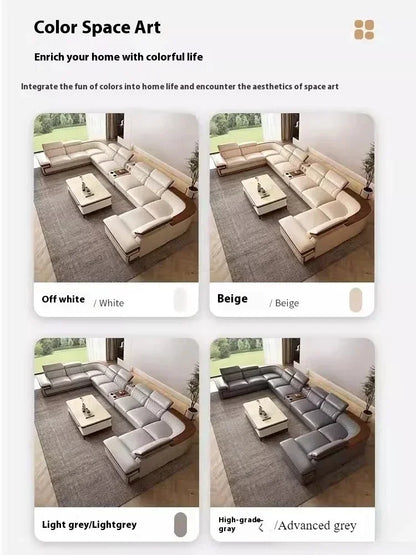 MINGDIBAO Premium Italian Genuine Leather Sofa Set for Living Room with Adjustable Headrests, Bluetooth Speaker, Wireless Charge
