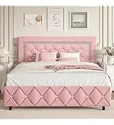 King and Headboard,Boucle Upholstered Platform Bed Frame,Modern Style,Soft Rounded Corners,No Box Spring Required,Easy