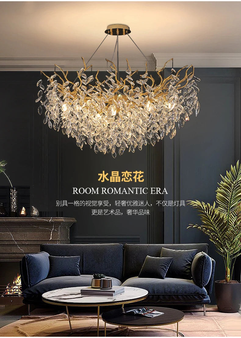 Dining Room Chandelier Long Shaped Dining Room Circular Branch Simple French Luxury Villa Living Room Crystal Lighting Fixtures