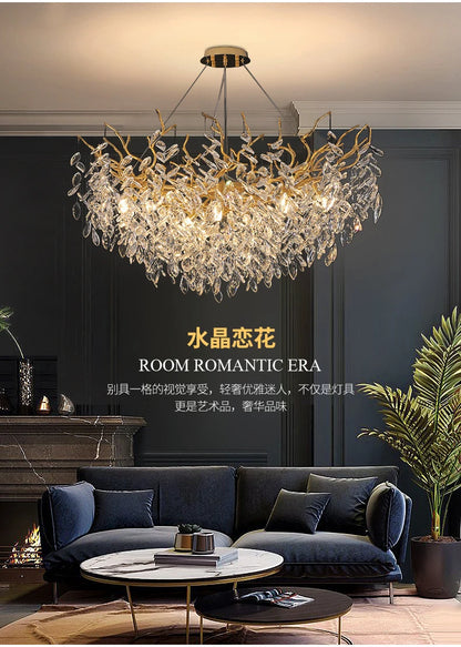 Dining Room Chandelier Long Shaped Dining Room Circular Branch Simple French Luxury Villa Living Room Crystal Lighting Fixtures