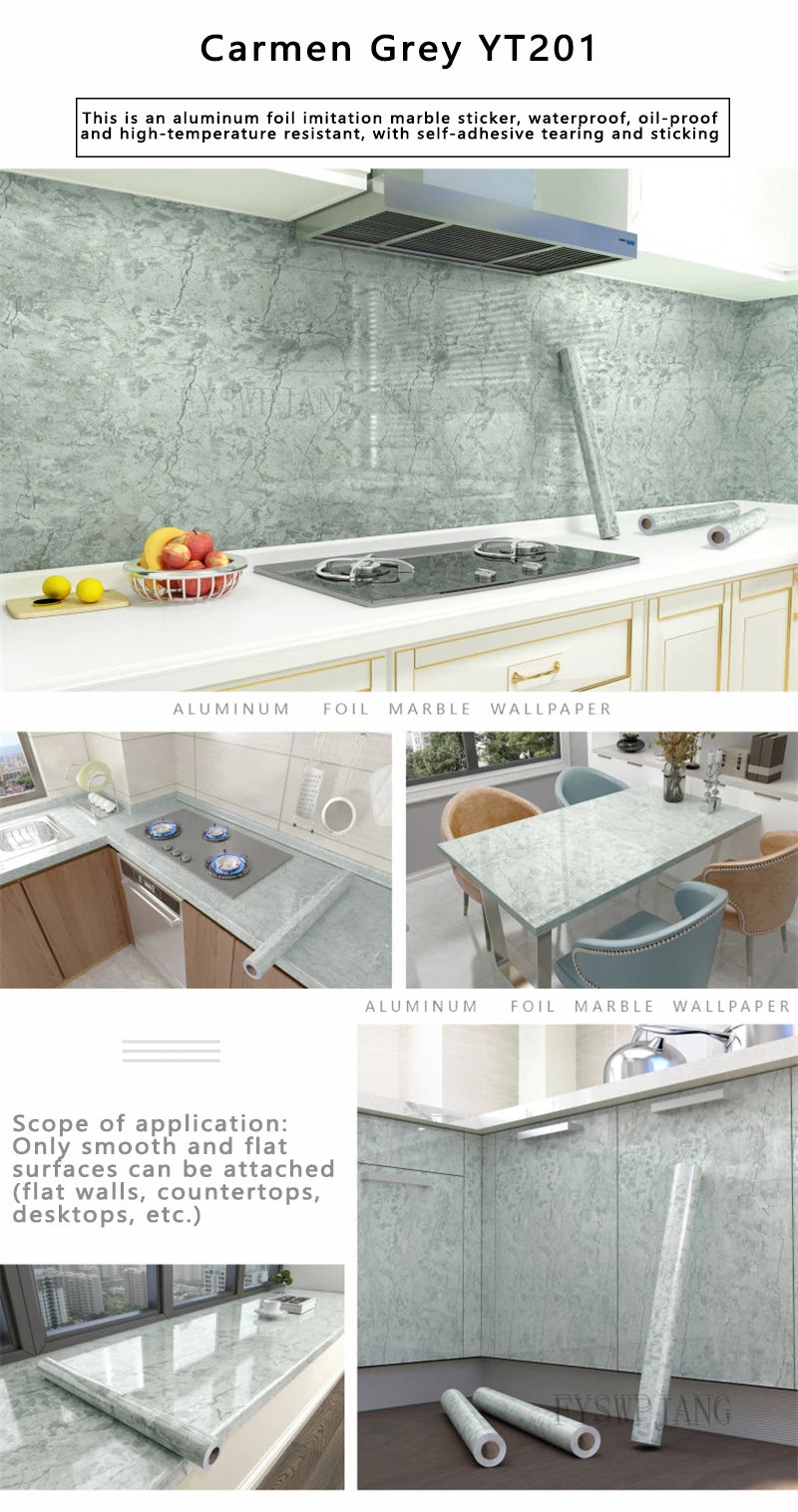 40cm Width Marble Self Adhesive Wallpaper Vinyl Wall Stickers Waterproof Contact Paper For Kitchen Decorative Film Home Decor