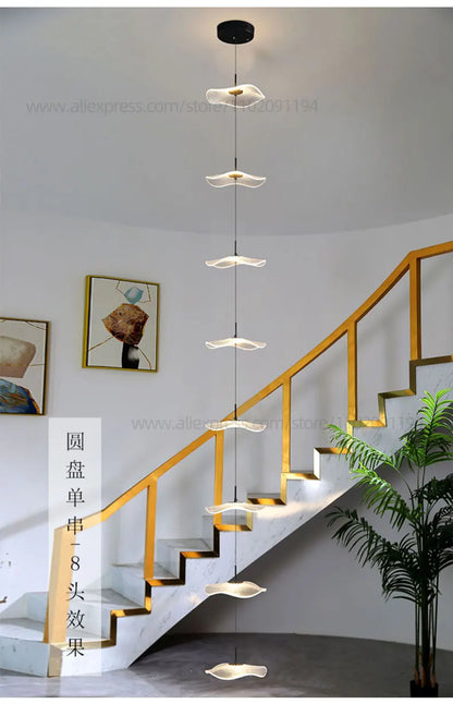 Led Staircase Pendant Lamp Modern Circular Lotus Leaf Living Room Chandelier Designer Villa Style Large Penthouse Chandelier