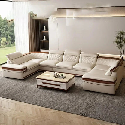 MINGDIBAO Premium Italian Genuine Leather Sofa Set for Living Room with Adjustable Headrests, Bluetooth Speaker, Wireless Charge