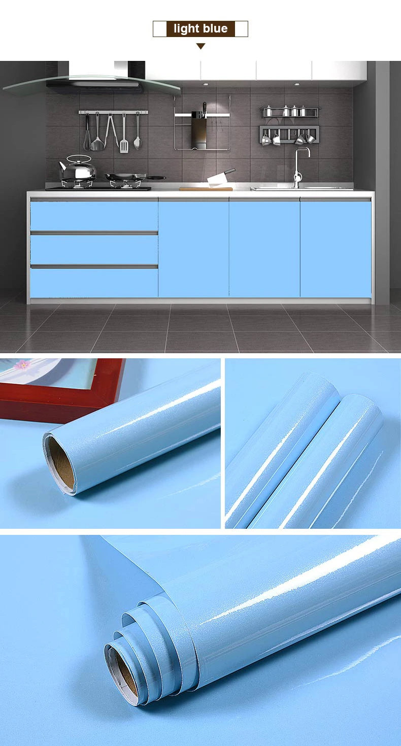 PVC Waterproof Oil-Proof Wallpaper White Self-Adhesive Kitchen Cabinet Table Top Old Furniture Renovation Color Change Stickers