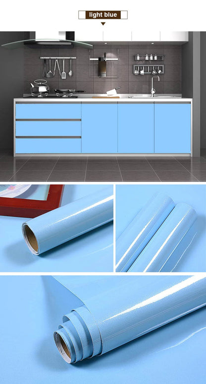 PVC Waterproof Oil-Proof Wallpaper White Self-Adhesive Kitchen Cabinet Table Top Old Furniture Renovation Color Change Stickers