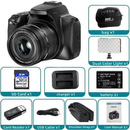 4K Professional Video SLR Camera 64MP Vlog Digital Cameras for Youtube Livestream Webcam 10X Optical Zoom Photography Camcorder