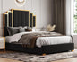 Queen Size Bed Frame and 61" Headboard, Upholstered Bed with Golden Plating Trim, Modern Platform Bed, Bed Bedroom Furniture