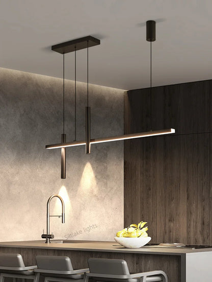 New restaurant chandelier modern simple dining room table bar lights long strip spotlight creative designer pendant lamps
