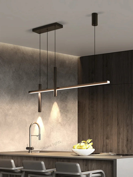 New restaurant chandelier modern simple dining room table bar lights long strip spotlight creative designer pendant lamps
