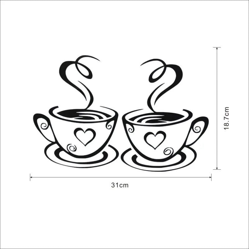 Coffee Cup Pattern Wall Stickers DIY Cafe Restaurant Living Room Home Decoration Self-adhesive Hand Carved Kitchen Wallpaper