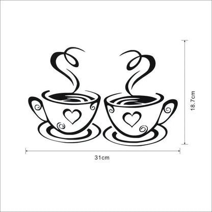 Coffee Cup Pattern Wall Stickers DIY Cafe Restaurant Living Room Home Decoration Self-adhesive Hand Carved Kitchen Wallpaper