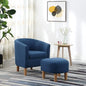 Mid Century Modern Barrel Comfy Fabric Armchair and Footrest Set, Upholstered Club Tub Round Arms Chair for Living Room Bedroom