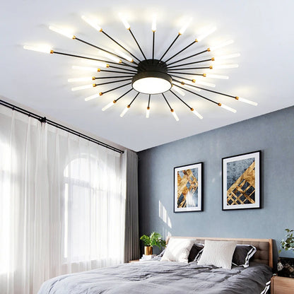 Led Firework Chandelier Dimmable For Living Room Bedroom Milk Yellow Ceiling Chandelier Dining Room LED Ceiling Lamp With Remote