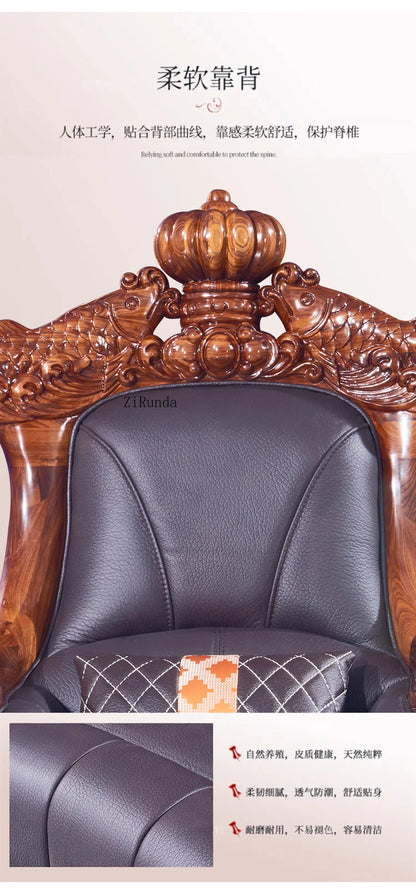 Ebony sofa leather combination, living room villa luxury solid wood furniture