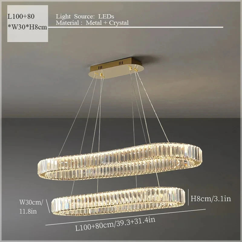 2024 Led Luxury Crystal Ceiling Pendant Lamp Living Room Bedroom Hanging Chandelier Bar Dining Table Light for Room Decor Lustre