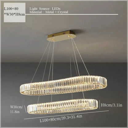2024 Led Luxury Crystal Ceiling Pendant Lamp Living Room Bedroom Hanging Chandelier Bar Dining Table Light for Room Decor Lustre