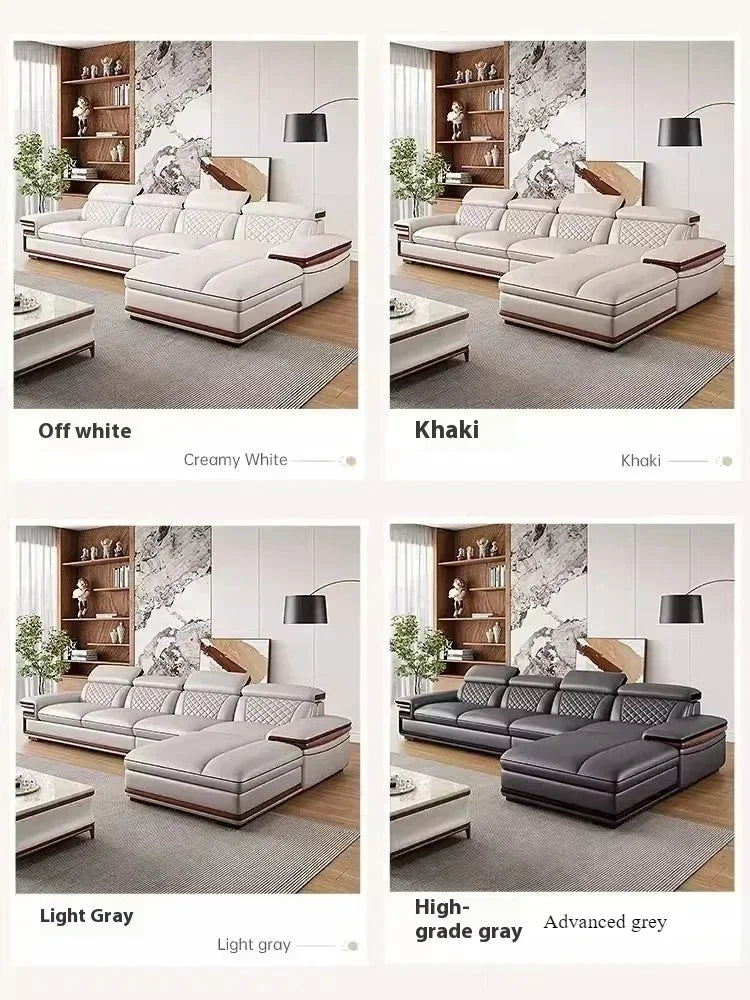 MINGDIBAO Premium Italian Genuine Leather Sofa Set for Living Room with Adjustable Headrests, Bluetooth Speaker, Wireless Charge