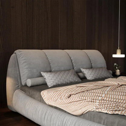 Deluxe king-size upholstered platform bed with upholstered backrest, soft-framed cloud bed, thickened pine slats, metal legs
