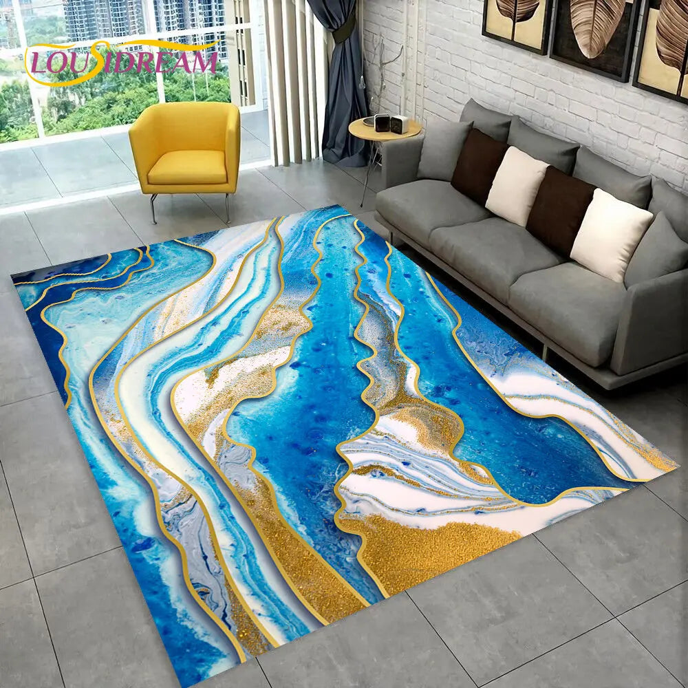 3D Colour Gold Nordic Marble Splendid Area Rug,Carpet for Home Living Room Bedroom Sofa Doormat Kitchen Decor,Non-slip Floor Mat