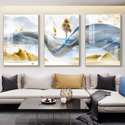 3 Nordic Luxury Ribbon Abstract Wall Art Landscape Modern Poster Print Picture Living Room Home Decorative Painting