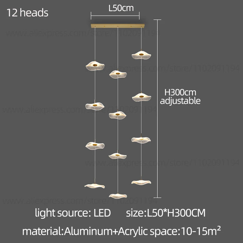 Led Staircase Pendant Lamp Modern Circular Lotus Leaf Living Room Chandelier Designer Villa Style Large Penthouse Chandelier