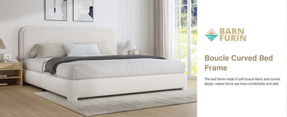 King and Headboard,Boucle Upholstered Platform Bed Frame,Modern Style,Soft Rounded Corners,No Box Spring Required,Easy