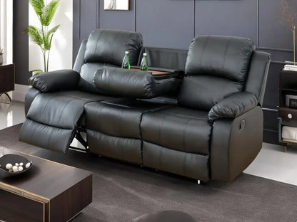 Beige Recliner Sofa Set, Manual Reclining Sofa Living Room Furniture Sets Bonded Leather Reclining sofas(Beige, 3PCS Set)