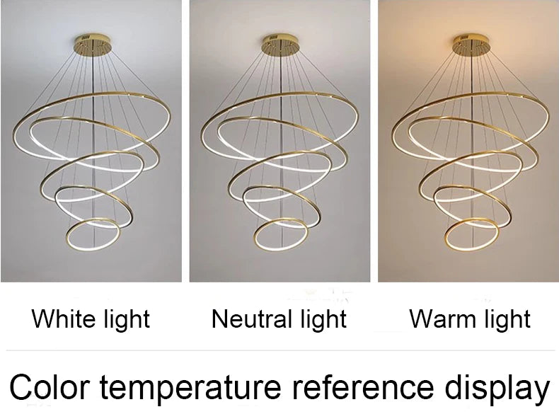 Ring lamp LED chandelier dining room bedroom duplex floor living room large chandelier staircase loft stainless steel chandelier