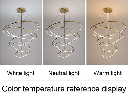 Ring lamp LED chandelier dining room bedroom duplex floor living room large chandelier staircase loft stainless steel chandelier