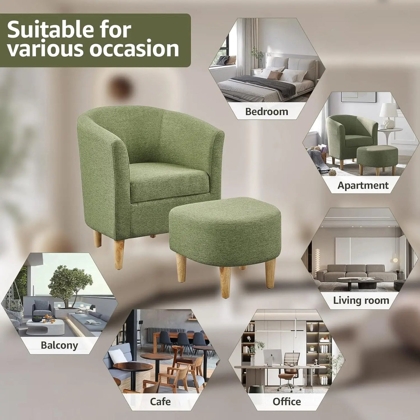 Accent Chair, Sherpa Chair White Fluffy Chair Teddy Barrel Chair with Ottoman Comfy ArmChair Footrest Set