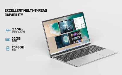 LENO 15.6" Portable Laptop Intel N5095 32GB DDR4 2TB SSD Windows11 Notebook Pc Gamer Office Computer with Backlit Fingerprint