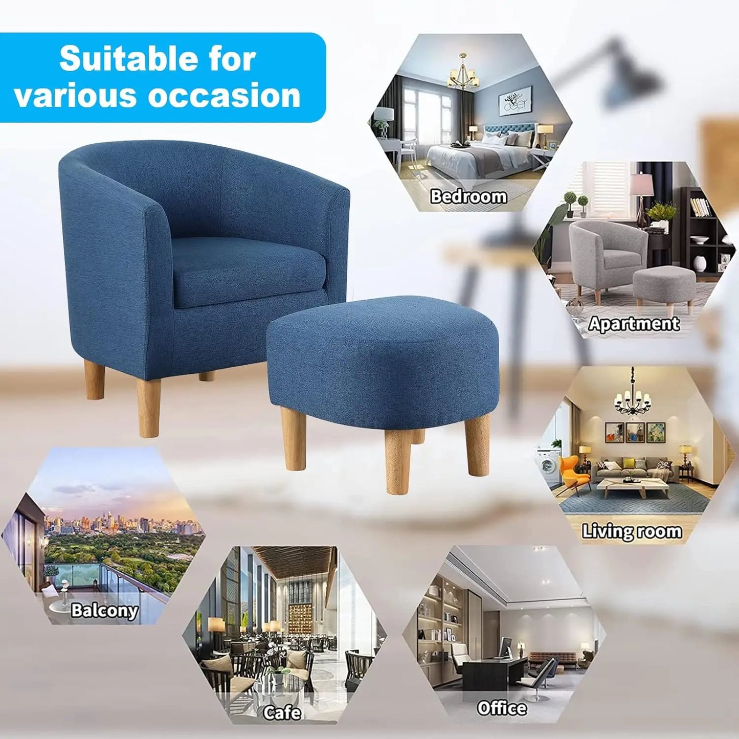 Accent Chair, Sherpa Chair White Fluffy Chair Teddy Barrel Chair with Ottoman Comfy ArmChair Footrest Set