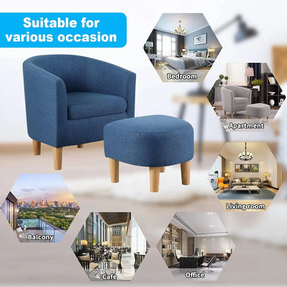 Accent Chair, Sherpa Chair White Fluffy Chair Teddy Barrel Chair with Ottoman Comfy ArmChair Footrest Set