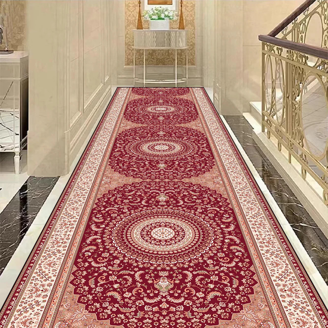 Golden Luxury Long Corridor Carpet Large Area Passageway Non-slip Rugs Washable Porch Entry Doormat Living Room Decoration Mats