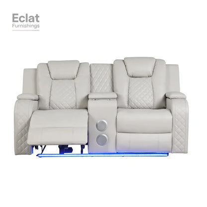 Luxury Faux Leather Power Reclining Loveseat in Ice - Modern Sofa Set for Living Room Furniture
