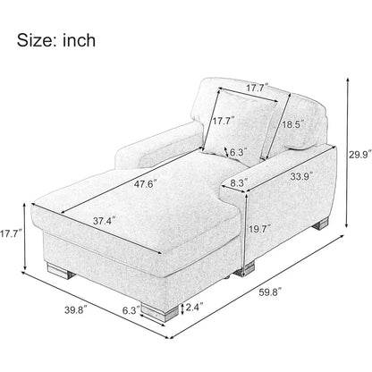 Modern Mid-Century Indoor Oversized Chaise Lounger Comfort Sleeper Sofa with Pillow and Soild Wood Legs, Velvet, Cream