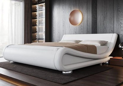 Upholstered Platform Bed Frame with Ergonomic & Adjustable Headboard, Modern Low Profile Sleigh Design