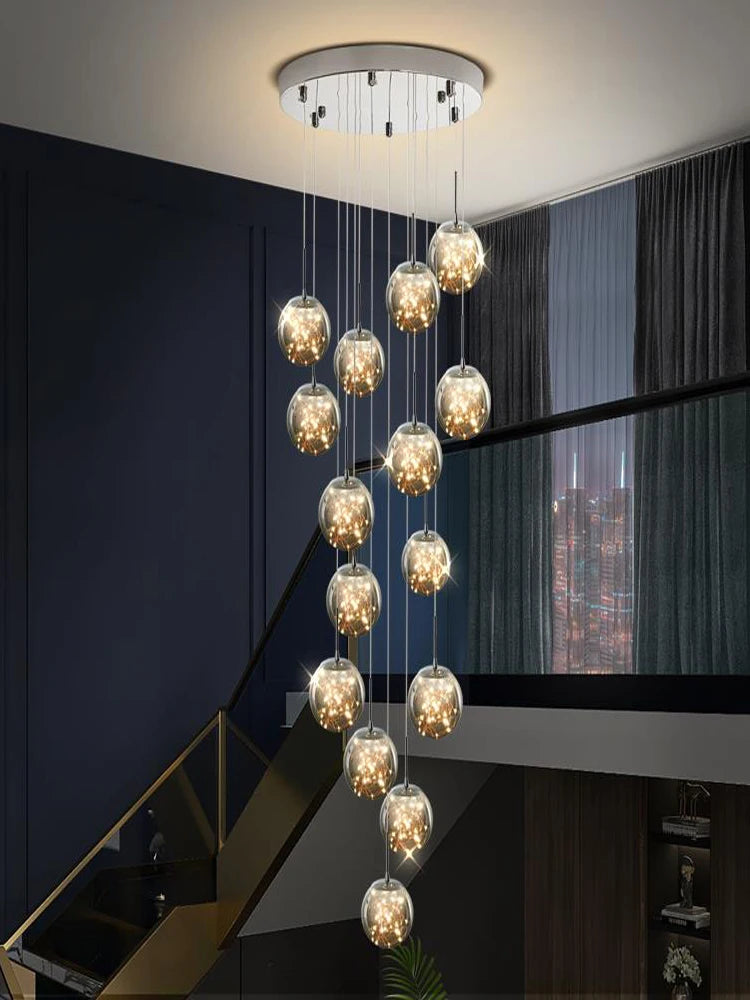 Modern Led Chandelier Glass Ball Dimmable for Staircase Living Room Pendant Lamps Home Decor Lighting Suspension Design Lusters