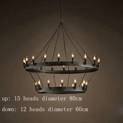 Modern American Retro Iron Pendant Lamp Vintage Industrial Led Droplight Round Cafe Restaurant Bar Knight Candle Chandelier