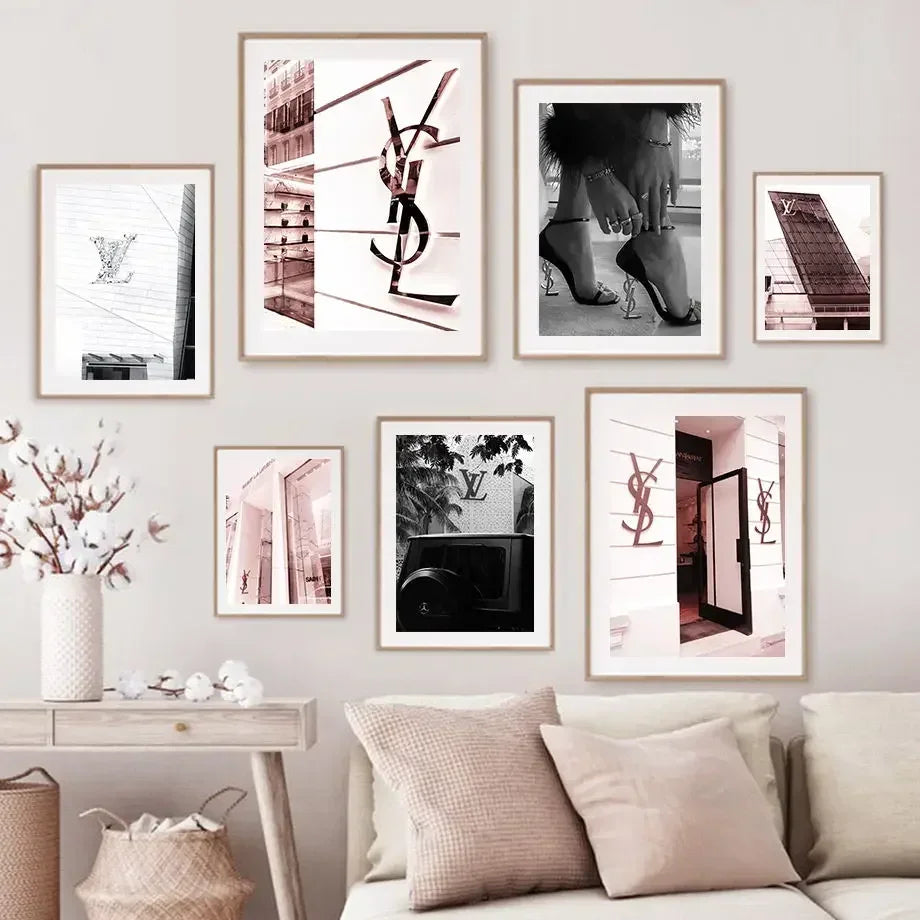 Pink Black Luxury Store Street Landscape Art Canvas Painting Fashion Romantic France Posters Wall Pictures For Living Room Decor