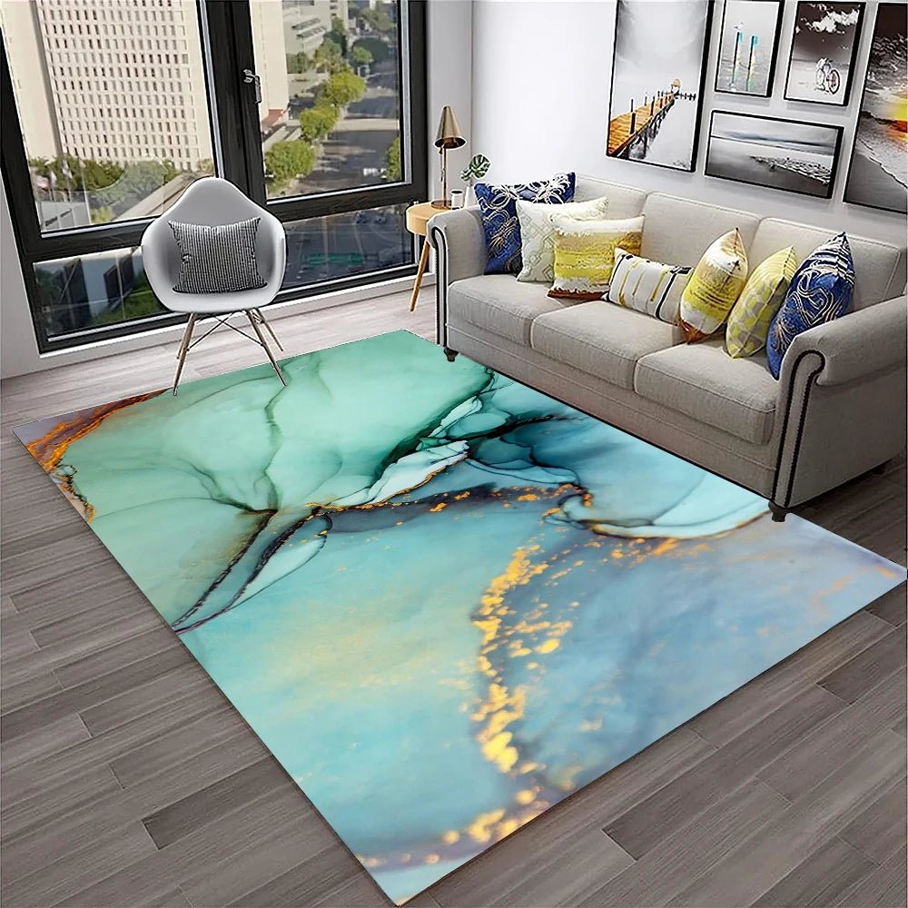 Luxurious Black Green Gold Colour Marble 3D Carpet Rug for Home Living Room Sofa Doormat Decor,kids Area Rug Non-slip Floor Mat
