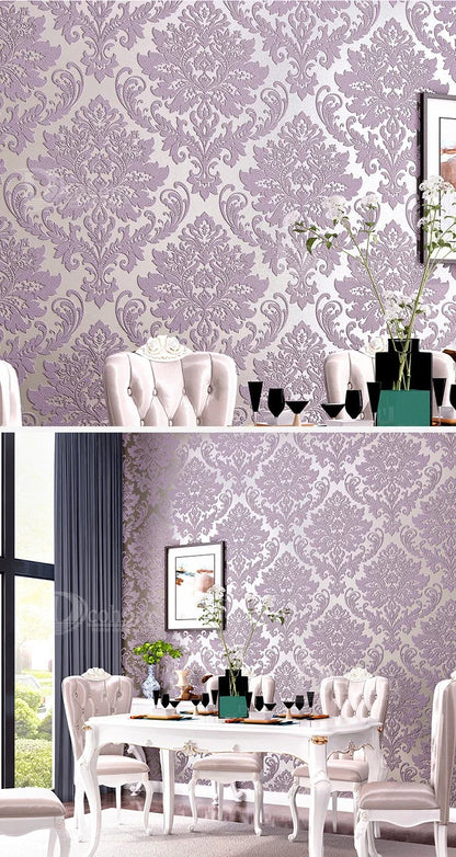 European 3D Relief Embossed Damask Wallpaper Bedroom Living room Background Floral Pattern 3D Textured Wall Paper Home Decor