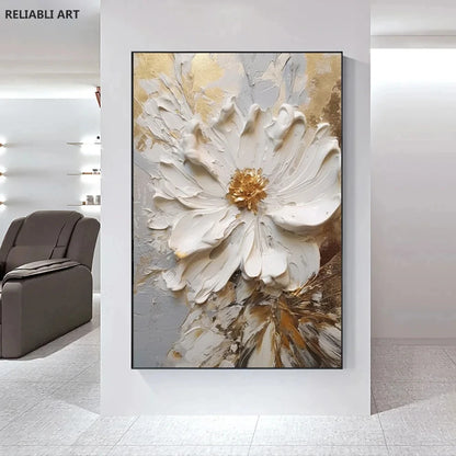 Blooming White Flowers On Canvas, Poster,Print Painting Abstract  Wall Art Picture For Nordic Living Room Decor Cuadros Unframed