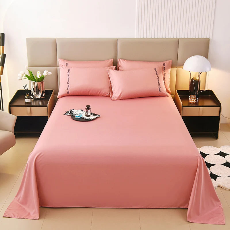 3PCS Solid Color Flat Sheet With English Embroidery Pillowcases Soft & Breathable Bed Sheet Hotel Quality Microfiber Bed Cover
